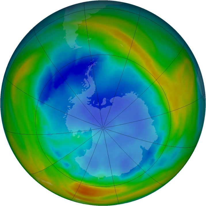 Antarctic ozone map for 07 August 2005